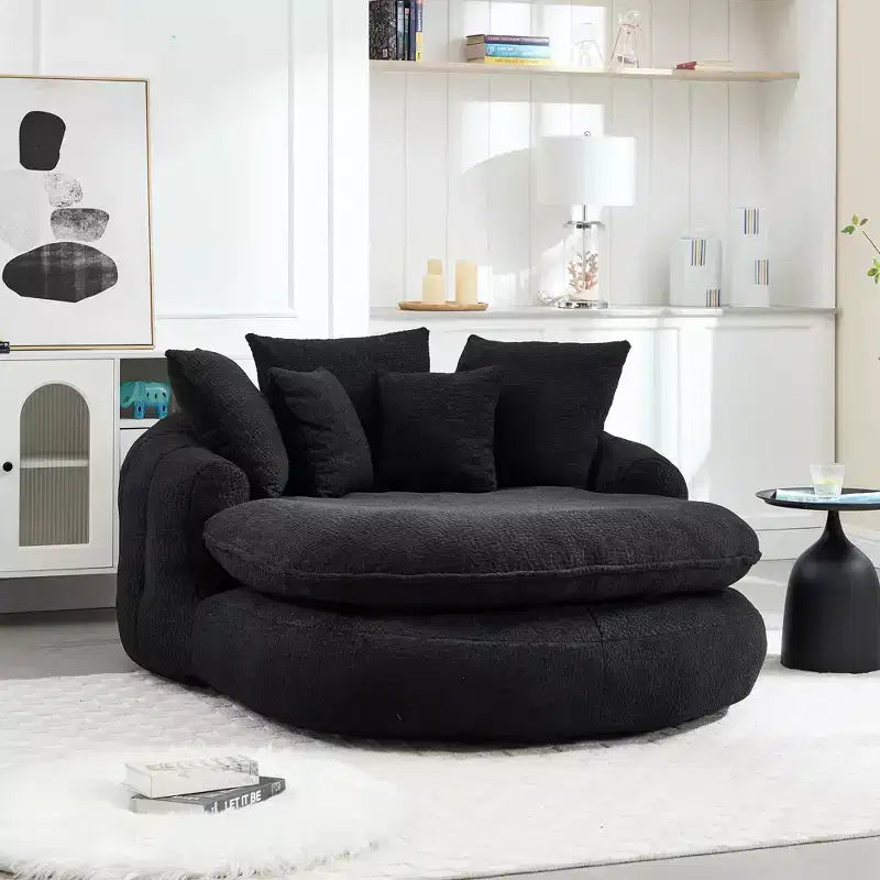 Oversized Oval Chenille Bean Bag Sofa with 3 Large and 2 Small Pillows and Wrap Around Backrest for Adults