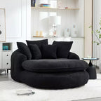 Oversized Oval Chenille Bean Bag Sofa with 3 Large and 2 Small Pillows and Wrap Around Backrest for Adults