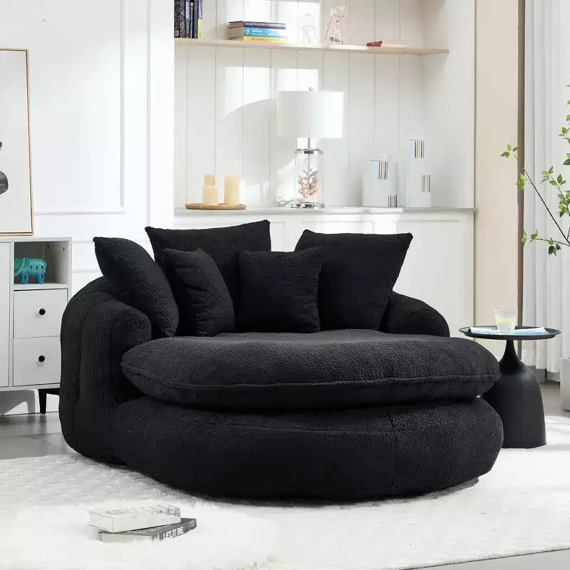 Oversized Oval Chenille Bean Bag Sofa with 3 Large and 2 Small Pillows and Wrap Around Backrest for Adults