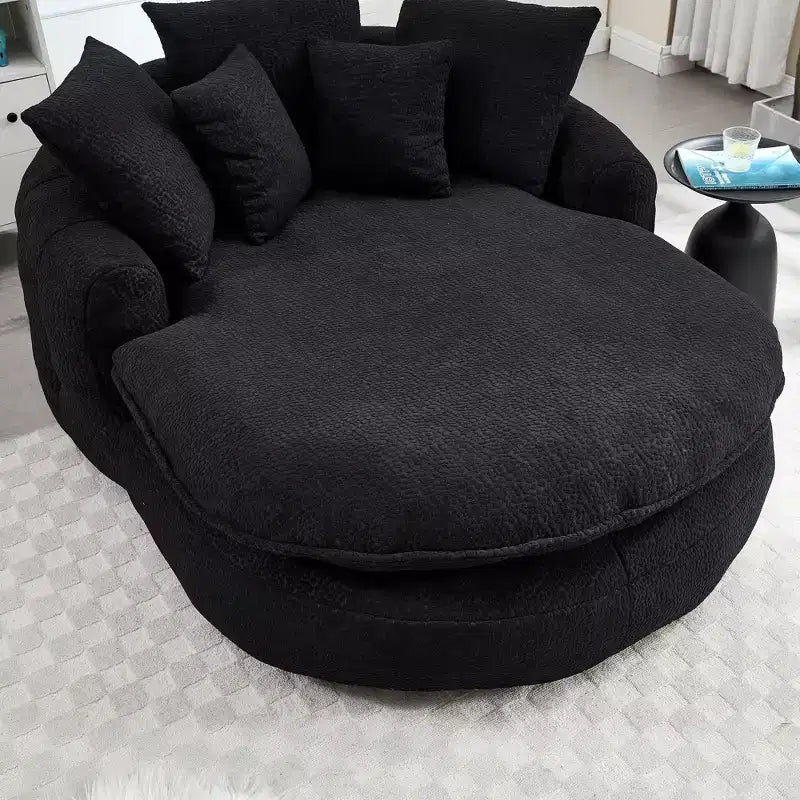 Oversized Oval Chenille Bean Bag Sofa with 3 Large and 2 Small Pillows and Wrap Around Backrest for Adults