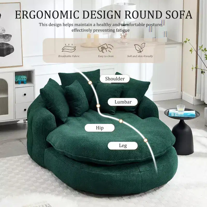 Oversized Oval Chenille Bean Bag Sofa with 3 Large and 2 Small Pillows and Wrap Around Backrest for Adults