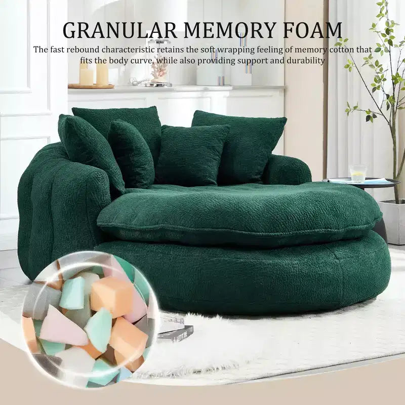 Oversized Oval Chenille Bean Bag Sofa with 3 Large and 2 Small Pillows and Wrap Around Backrest for Adults