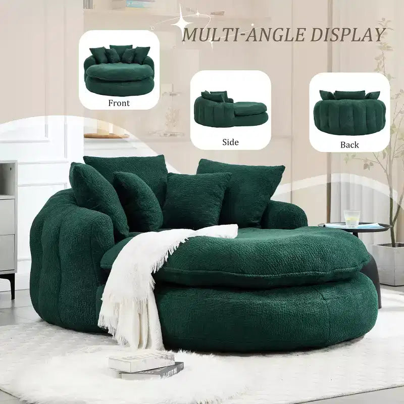 Oversized Oval Chenille Bean Bag Sofa with 3 Large and 2 Small Pillows and Wrap Around Backrest for Adults