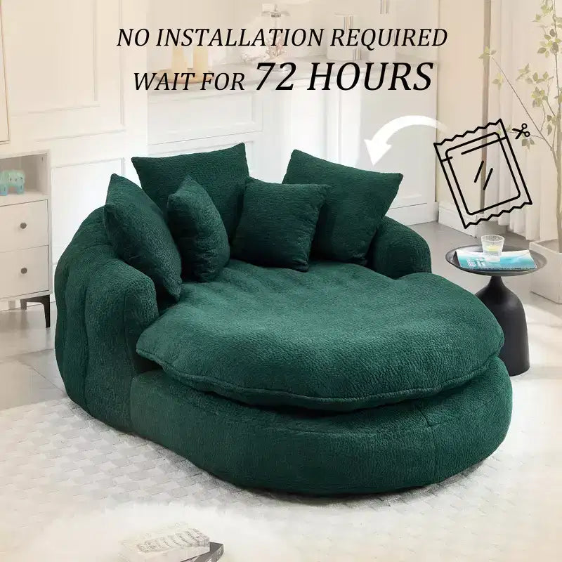 Oversized Oval Chenille Bean Bag Sofa with 3 Large and 2 Small Pillows and Wrap Around Backrest for Adults
