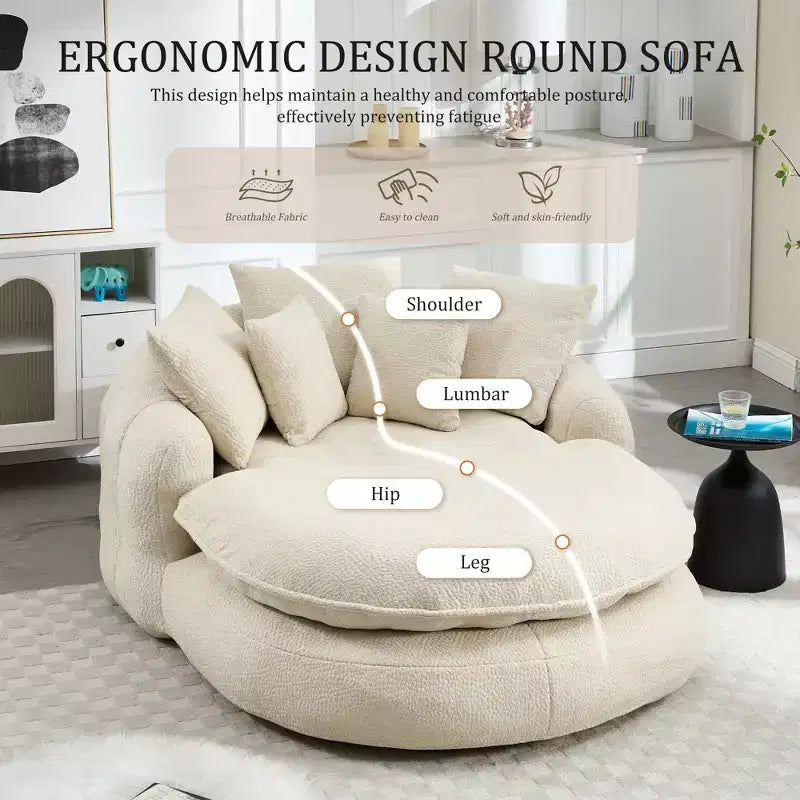 Oversized Oval Chenille Bean Bag Sofa with 3 Large and 2 Small Pillows and Wrap Around Backrest for Adults