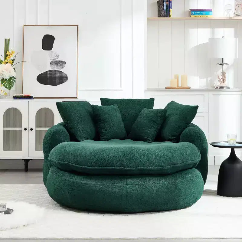 Oversized Oval Chenille Bean Bag Sofa with 3 Large and 2 Small Pillows and Wrap Around Backrest for Adults
