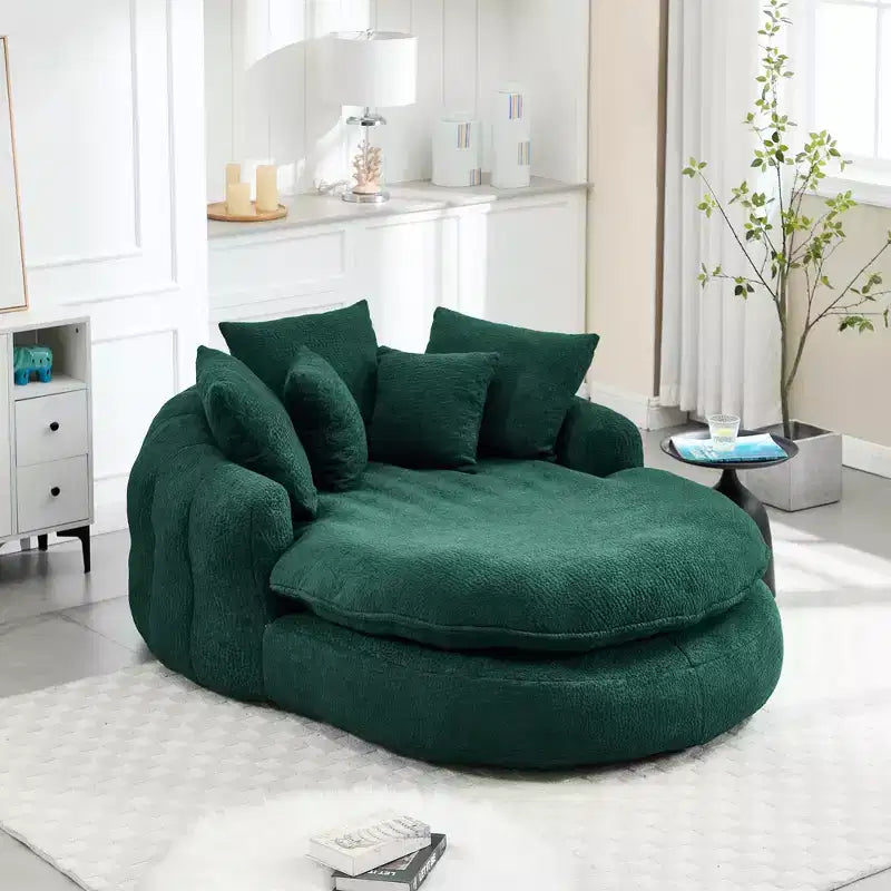 Oversized Oval Chenille Bean Bag Sofa with 3 Large and 2 Small Pillows and Wrap Around Backrest for Adults