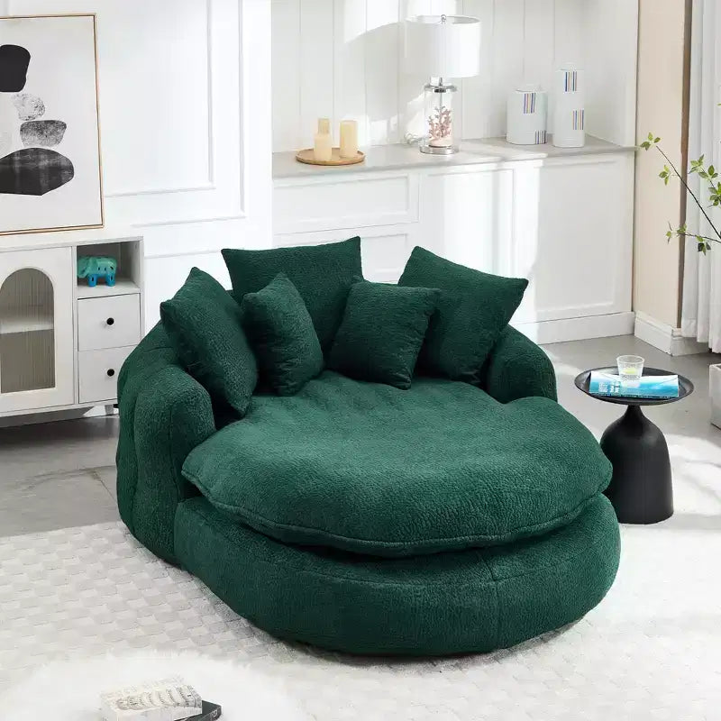Oversized Oval Chenille Bean Bag Sofa with 3 Large and 2 Small Pillows and Wrap Around Backrest for Adults