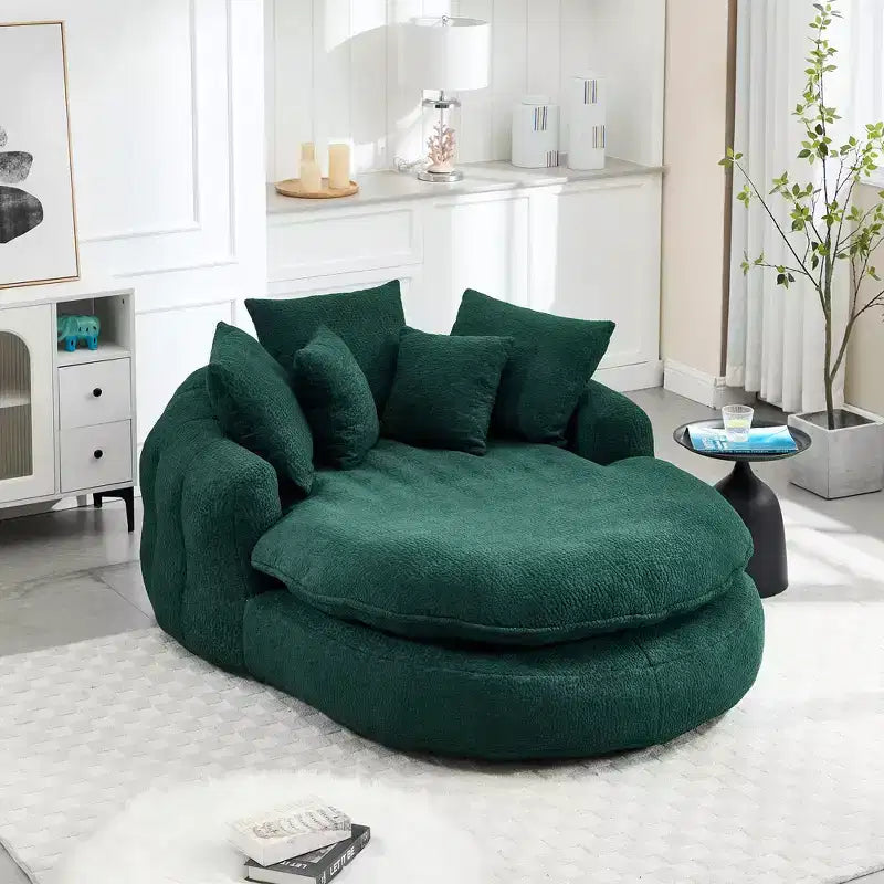 Oversized Oval Chenille Bean Bag Sofa with 3 Large and 2 Small Pillows and Wrap Around Backrest for Adults