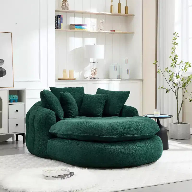 Oversized Oval Chenille Bean Bag Sofa with 3 Large and 2 Small Pillows and Wrap Around Backrest for Adults