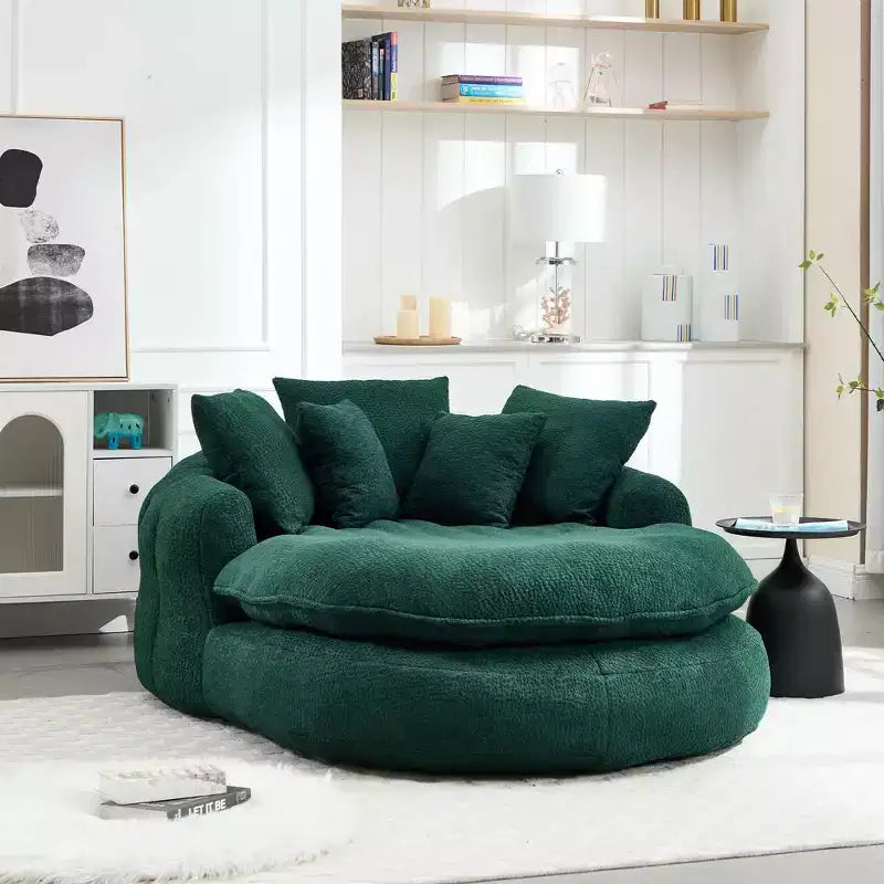 Oversized Oval Chenille Bean Bag Sofa with 3 Large and 2 Small Pillows and Wrap Around Backrest for Adults