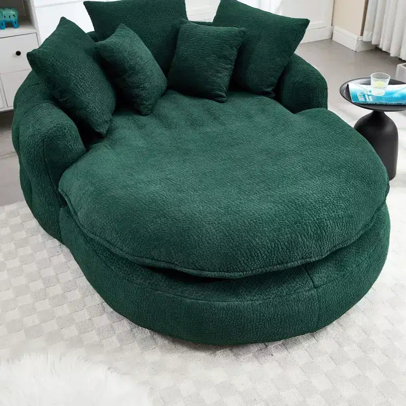 Oversized Oval Chenille Bean Bag Sofa with 3 Large and 2 Small Pillows and Wrap Around Backrest for Adults