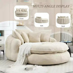 Oversized Oval Chenille Bean Bag Sofa with 3 Large and 2 Small Pillows and Wrap Around Backrest for Adults