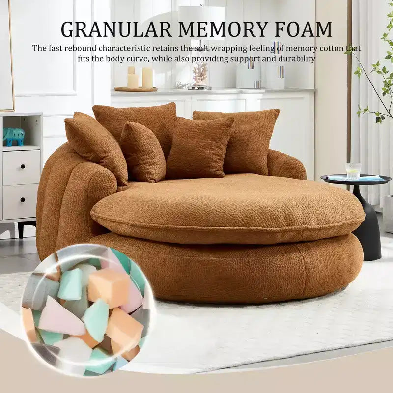 Oversized Oval Chenille Bean Bag Sofa with 3 Large and 2 Small Pillows and Wrap Around Backrest for Adults