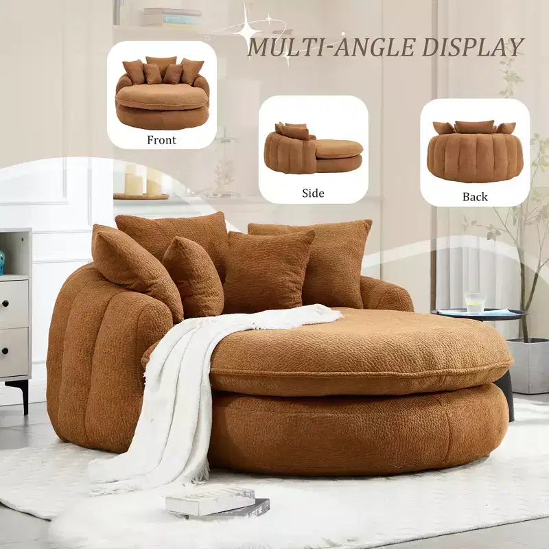 Oversized Oval Chenille Bean Bag Sofa with 3 Large and 2 Small Pillows and Wrap Around Backrest for Adults