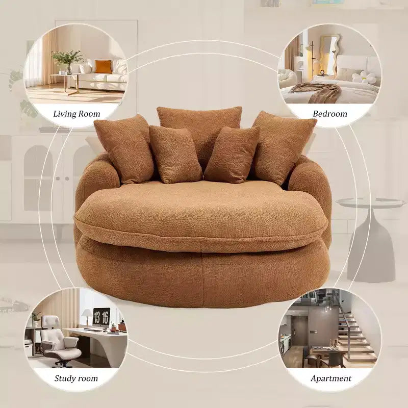 Oversized Oval Chenille Bean Bag Sofa with 3 Large and 2 Small Pillows and Wrap Around Backrest for Adults