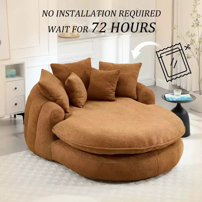 Oversized Oval Chenille Bean Bag Sofa with 3 Large and 2 Small Pillows and Wrap Around Backrest for Adults