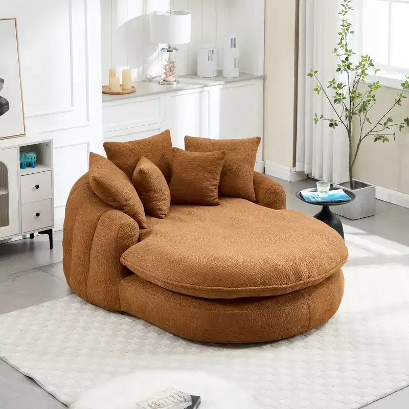 Oversized Oval Chenille Bean Bag Sofa with 3 Large and 2 Small Pillows and Wrap Around Backrest for Adults