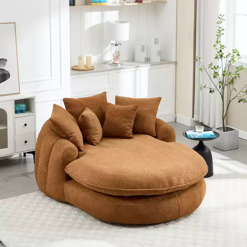 Oversized Oval Chenille Bean Bag Sofa with 3 Large and 2 Small Pillows and Wrap Around Backrest for Adults