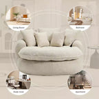 Oversized Oval Chenille Bean Bag Sofa with 3 Large and 2 Small Pillows and Wrap Around Backrest for Adults