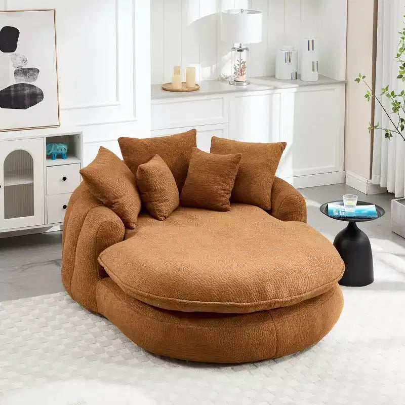Oversized Oval Chenille Bean Bag Sofa with 3 Large and 2 Small Pillows and Wrap Around Backrest for Adults