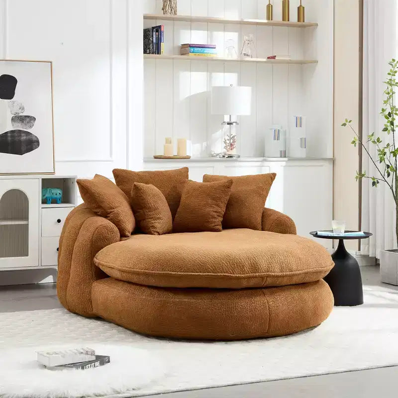 Oversized Oval Chenille Bean Bag Sofa with 3 Large and 2 Small Pillows and Wrap Around Backrest for Adults