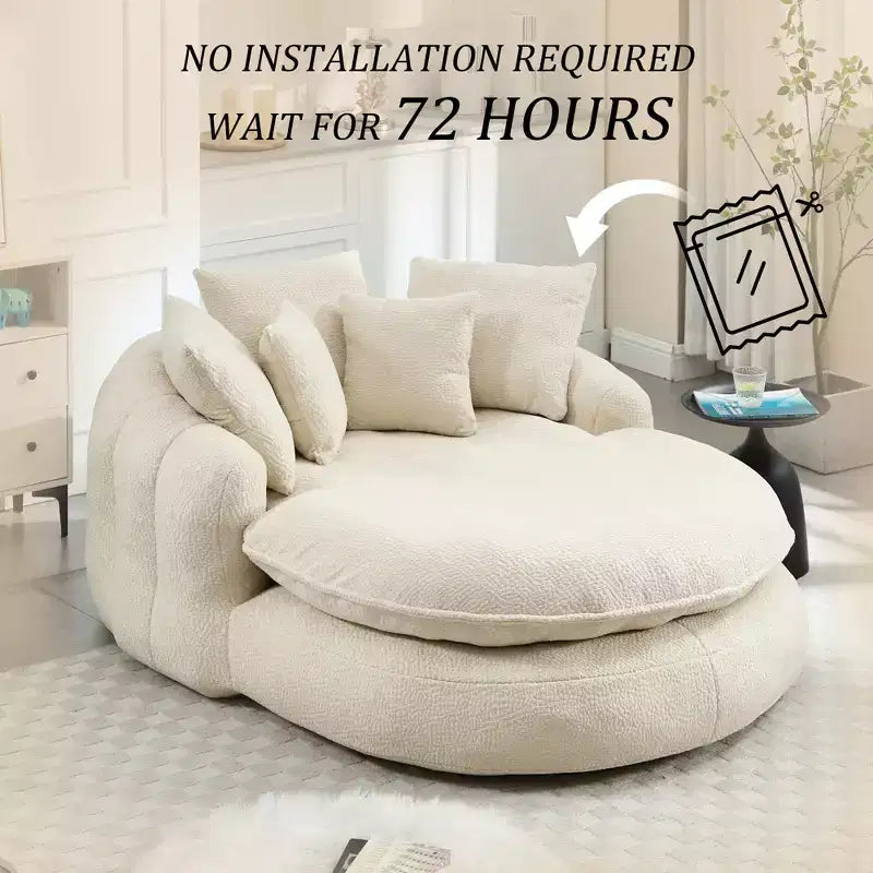 Oversized Oval Chenille Bean Bag Sofa with 3 Large and 2 Small Pillows and Wrap Around Backrest for Adults