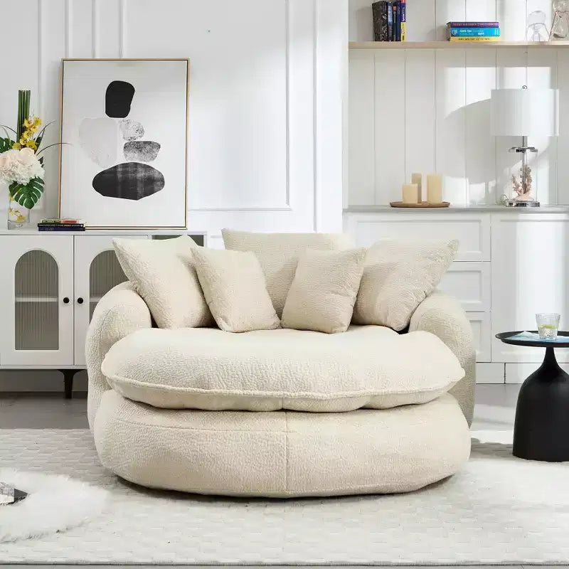 Oversized Oval Chenille Bean Bag Sofa with 3 Large and 2 Small Pillows and Wrap Around Backrest for Adults
