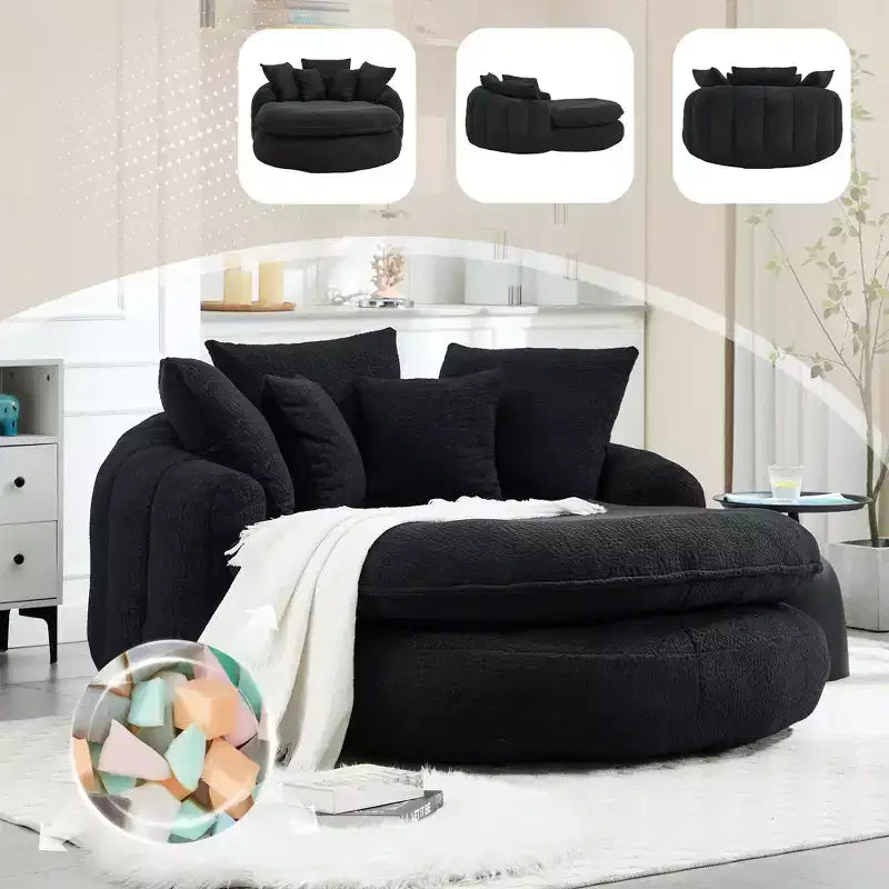 Oversized Oval Chenille Bean Bag Sofa with 3 Large and 2 Small Pillows and Wrap Around Backrest for Adults