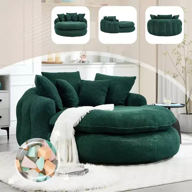 Oversized Oval Chenille Bean Bag Sofa with 3 Large and 2 Small Pillows and Wrap Around Backrest for Adults