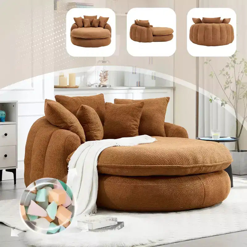 Oversized Oval Chenille Bean Bag Sofa with 3 Large and 2 Small Pillows and Wrap Around Backrest for Adults