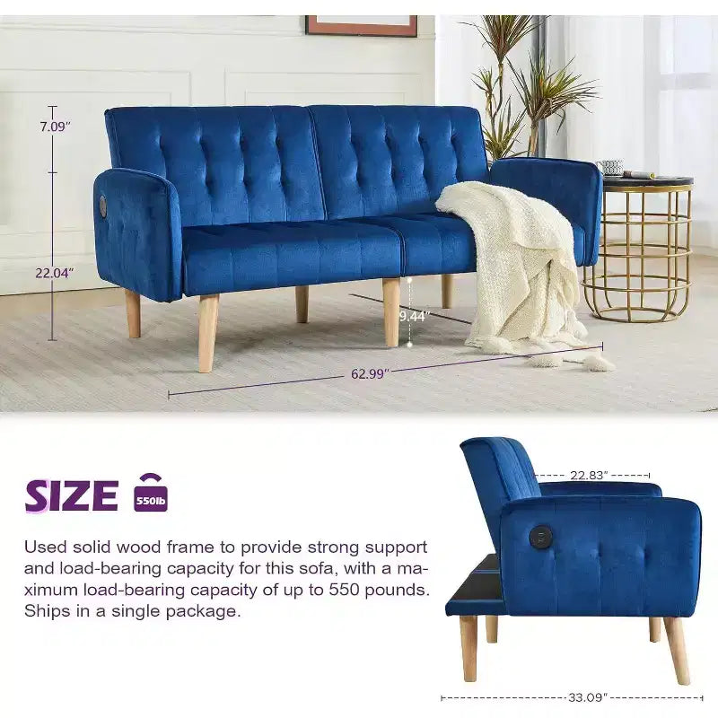 TYBOATLE 65 Convertible Loveseat Sofa Bed with USB Ports, 3-Position Adjustable Backrest, Modern Tufted Small Sofa