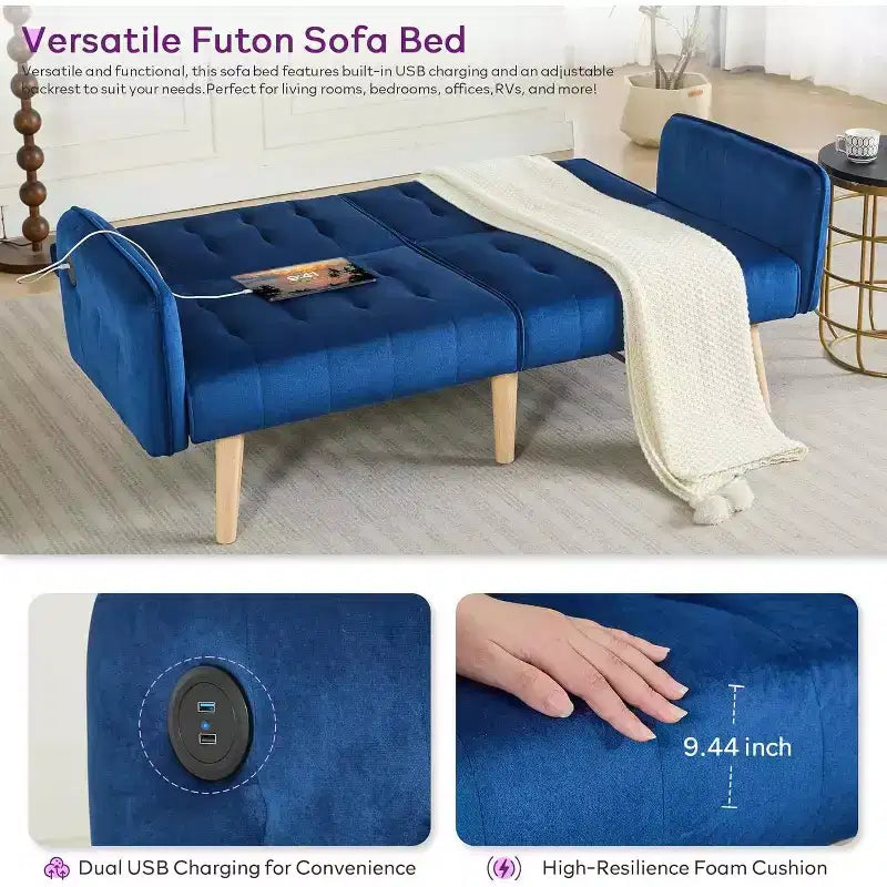 TYBOATLE 65 Convertible Loveseat Sofa Bed with USB Ports, 3-Position Adjustable Backrest, Modern Tufted Small Sofa