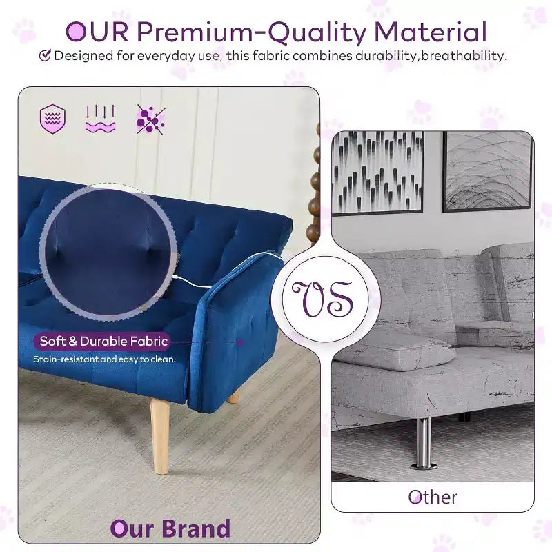 TYBOATLE 65 Convertible Loveseat Sofa Bed with USB Ports, 3-Position Adjustable Backrest, Modern Tufted Small Sofa