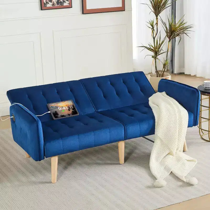TYBOATLE 65 Convertible Loveseat Sofa Bed with USB Ports, 3-Position Adjustable Backrest, Modern Tufted Small Sofa