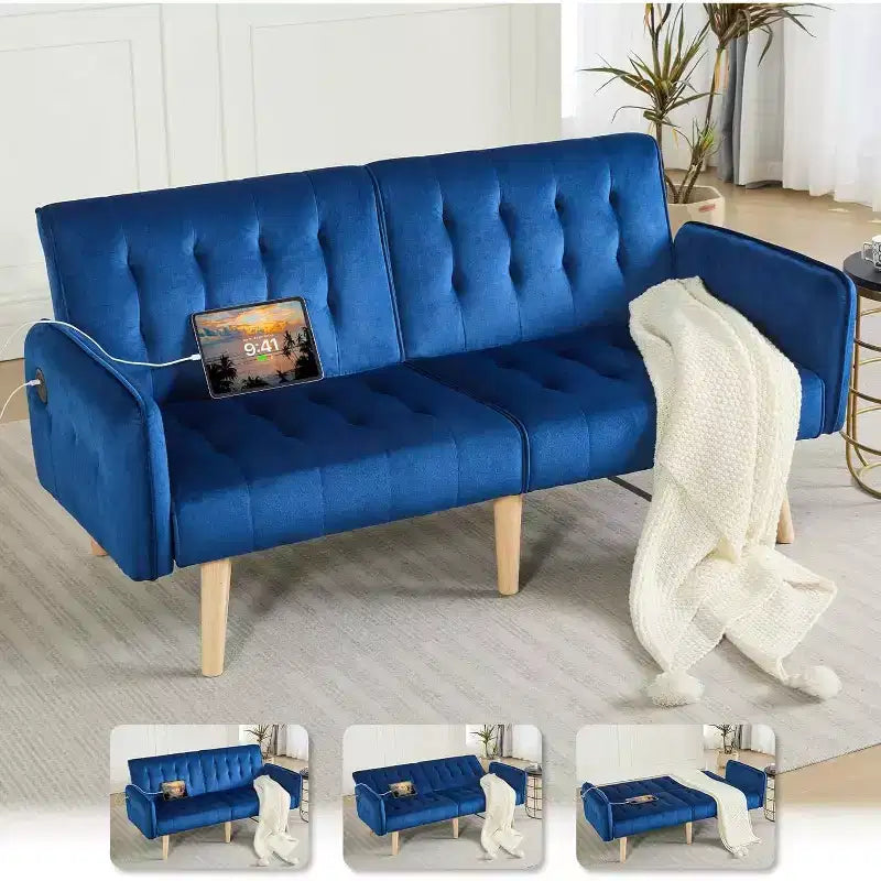 TYBOATLE 65 Convertible Loveseat Sofa Bed with USB Ports, 3-Position Adjustable Backrest, Modern Tufted Small Sofa