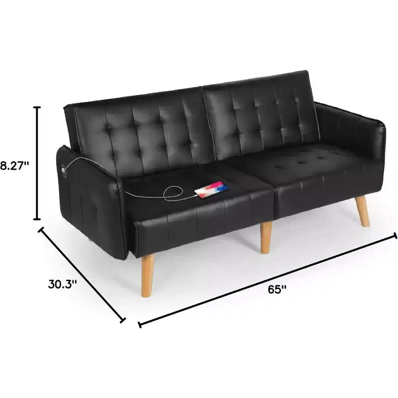 TYBOATLE 65 Convertible Loveseat Sofa Bed with USB Ports, 3-Position Adjustable Backrest, Modern Tufted Small Sofa
