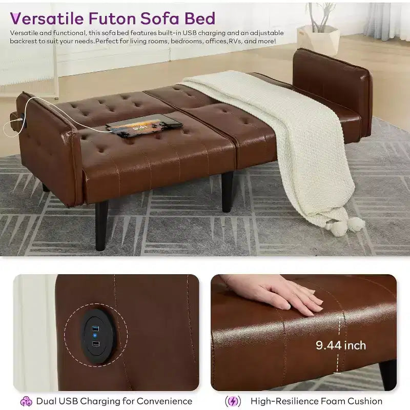 TYBOATLE 65 Convertible Loveseat Sofa Bed with USB Ports, 3-Position Adjustable Backrest, Modern Tufted Small Sofa