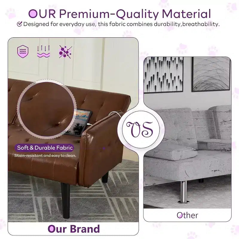 TYBOATLE 65 Convertible Loveseat Sofa Bed with USB Ports, 3-Position Adjustable Backrest, Modern Tufted Small Sofa