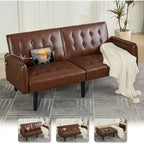 TYBOATLE 65 Convertible Loveseat Sofa Bed with USB Ports, 3-Position Adjustable Backrest, Modern Tufted Small Sofa