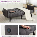 TYBOATLE 65 Convertible Loveseat Sofa Bed with USB Ports, 3-Position Adjustable Backrest, Modern Tufted Small Sofa