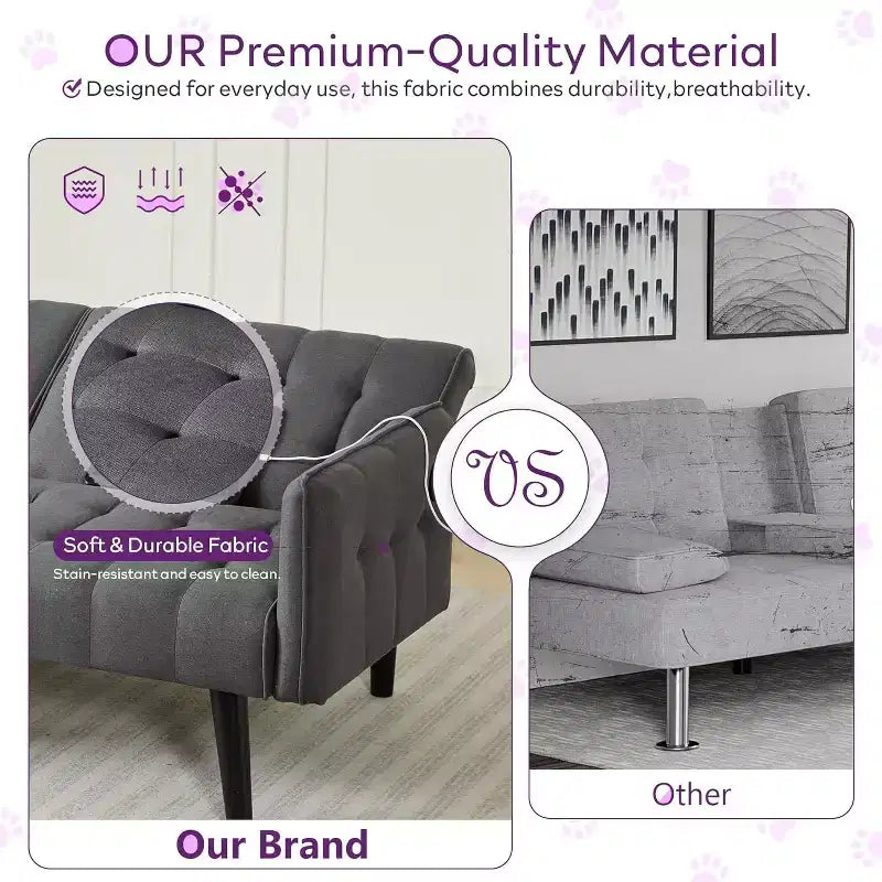 TYBOATLE 65 Convertible Loveseat Sofa Bed with USB Ports, 3-Position Adjustable Backrest, Modern Tufted Small Sofa