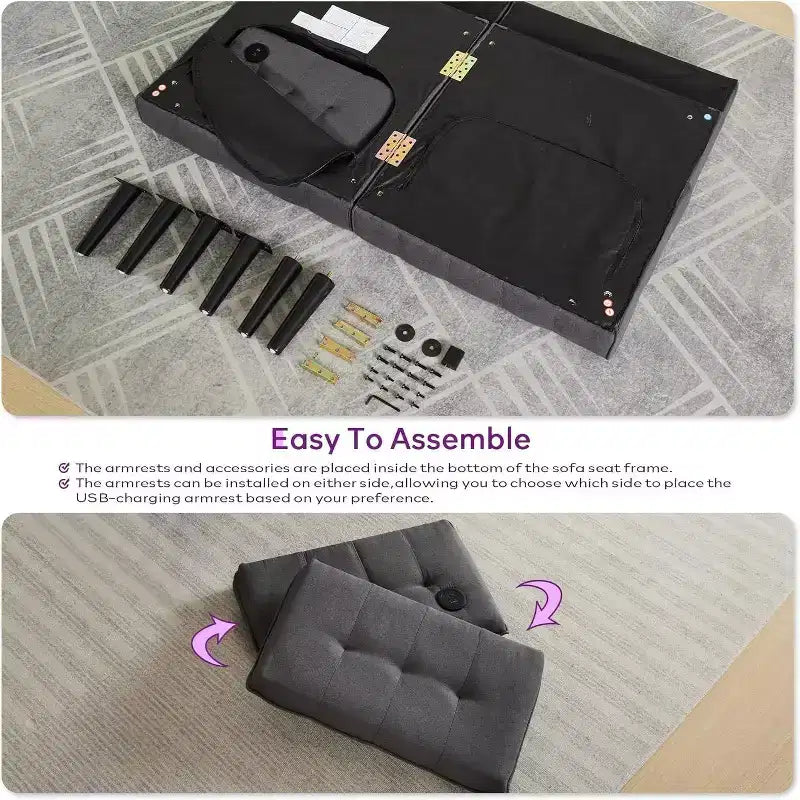 TYBOATLE 65 Convertible Loveseat Sofa Bed with USB Ports, 3-Position Adjustable Backrest, Modern Tufted Small Sofa
