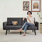 TYBOATLE 65 Convertible Loveseat Sofa Bed with USB Ports, 3-Position Adjustable Backrest, Modern Tufted Small Sofa