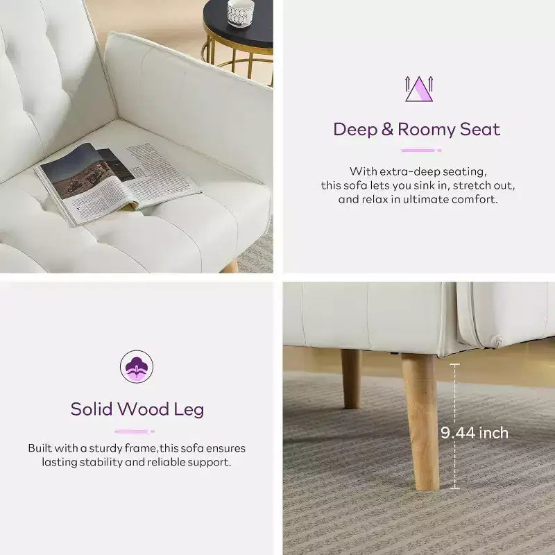 TYBOATLE 65 Convertible Loveseat Sofa Bed with USB Ports, 3-Position Adjustable Backrest, Modern Tufted Small Sofa