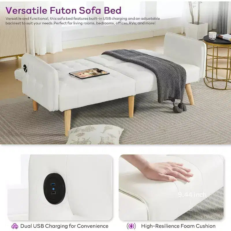 TYBOATLE 65 Convertible Loveseat Sofa Bed with USB Ports, 3-Position Adjustable Backrest, Modern Tufted Small Sofa
