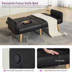 TYBOATLE 65 Convertible Loveseat Sofa Bed with USB Ports, 3-Position Adjustable Backrest, Modern Tufted Small Sofa