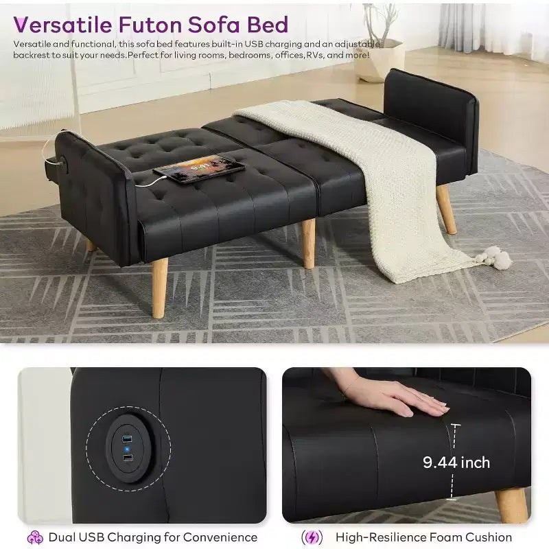 TYBOATLE 65 Convertible Loveseat Sofa Bed with USB Ports, 3-Position Adjustable Backrest, Modern Tufted Small Sofa