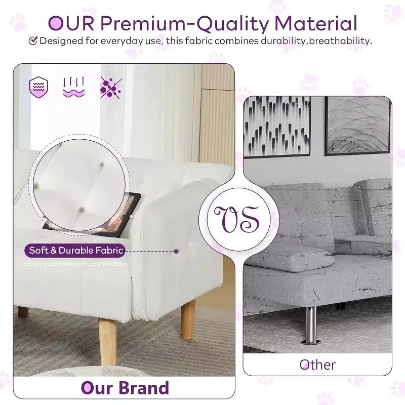 TYBOATLE 65 Convertible Loveseat Sofa Bed with USB Ports, 3-Position Adjustable Backrest, Modern Tufted Small Sofa