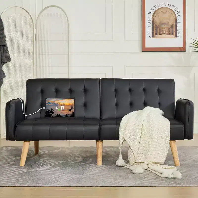 TYBOATLE 65 Convertible Loveseat Sofa Bed with USB Ports, 3-Position Adjustable Backrest, Modern Tufted Small Sofa